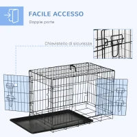 Gabbia per Animali Domestici Trasportino per Cani e Gatti Pieghevole in Acciaio Doppia Apertura, 76x46x52cm, Nero
