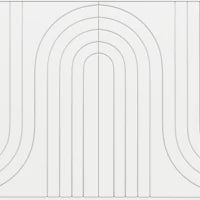 Credenza cucina design unico a onde con 4 ante e 2 cassetti, maniglie e piedi dorati, in MDF, 152×40×75 cm, Bianco