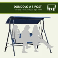 Dondolo da Giardino 3 Posti con Tettuccio Regolabile, Tessuto Oxford e Acciaio, Blu Scuro