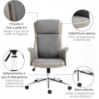Sedia da Ufficio Elegante a 2 Tessuti, Sedia Ergonomica ad Altezza Regolabile, 65x72x108-118 cm, Grigia