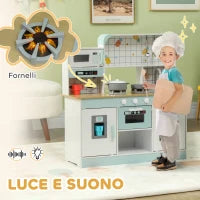 Cucina Giocattolo per Bambini 3+ Anni in Legno, Fornello Interattivo, Forno e Macchina Caffè, Bianco