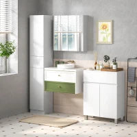 kleankin Colonna Bagno con Cassetto e 2 Armadietti Bianco Lucido, 30x28x170cm