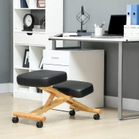 Sedia Ergonomica Posturale con Inginocchiatoio, Altezza Regolabile e Rotelle in Legno, Nero