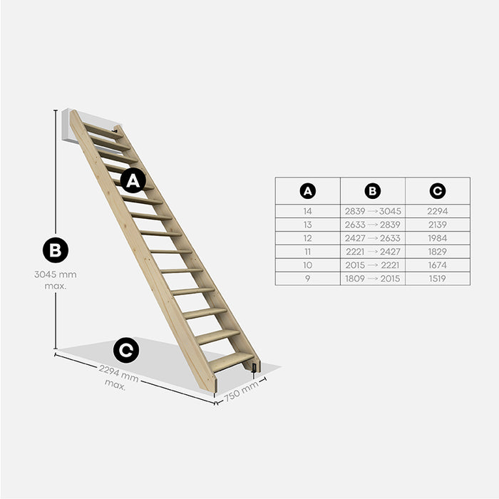 NORMANDIE - Scala rettilinea in legno con balaustro e alzate