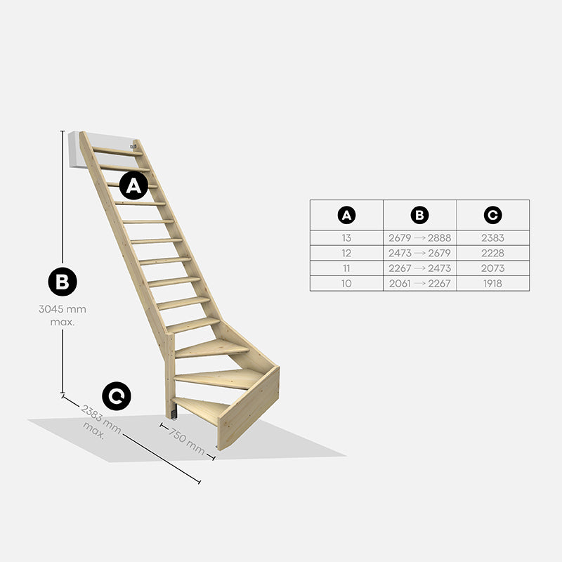 NORMANDIE - Scala a quarto di giro a sinistra con balaustro