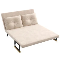 Divano Letto 3 in 1 in Tessuto Effetto Velluto con Schienale Regolabile e 2 Cuscini, 102x73x81 cm, Beige