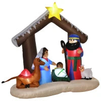 Presepe di Natale Gonfiabile 183cm con 5 Luci LED e Gonfiatore Integrati, Decorazione Natalizia da Esterno