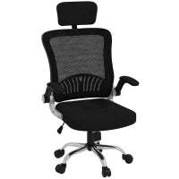 Sedia da Ufficio con Poggiatesta e Altezza Regolabili, Tessuto a Rete e Braccioli Ribaltabili, Nero