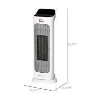 Stufetta Elettrica Oscillante con Telecomando, Temperatura Regolabile e Timer, Potenza 1000W/2000W, 17.6x13.7x50cm, Bianco