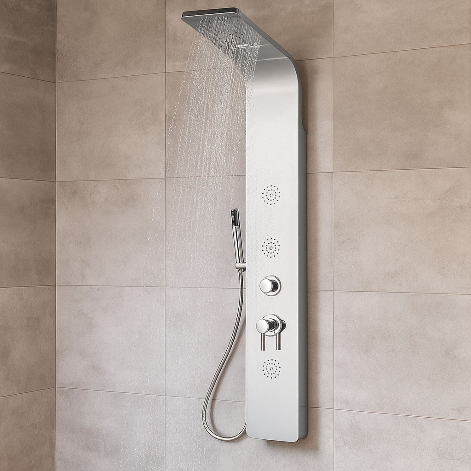 Colonna doccia 007 4 funzioni acciaio inox 3 bocchette idro lombari 20x53x150 cm *** finitura- cromo lucido, confezio...