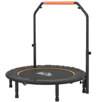 Trampolino Pieghevole Ø114 cm con Manubrio Regolabile Telaio in Acciaio, Arancione e Nero