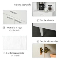 Credenza Alta da Cucina, Madia Classica Bianca in Legno con 2 Armadietti e 1 Mensola, Bianco, 60x40x160cm