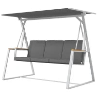 Dondolo da Giardino 3 Posti con Tettuccio Inclinabile, in Acciaio, 205x130x175 cm, Grigio Scuro