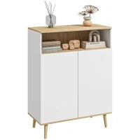 Credenza dal Design Scandinavo con Armadio a 2 Porte e Mensola Interna, Bianco e Legno