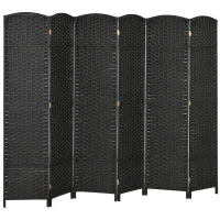 Paravento Divisorio da Interni Pieghevole a 6 Ante Intrecciato, 240x170 cm, Nero