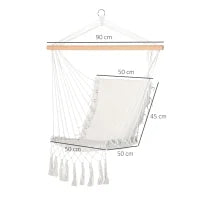 Sedia Sospesa a Dondolo da Interno ed Esterno in Tessuto con Nappe, 90x50 cm, Crema