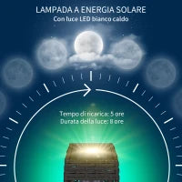 Lampada Solare da Giardino con Illuminazione LED, in Acciaio e Rattan PE, 20x20x68 cm, Grigio