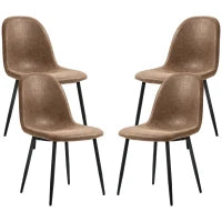 Set 4 Sedie da Pranzo Stile Vintage in Finta Pelle PU con Seduta Ampia e Gambe in Acciaio, Marrone