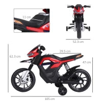 Moto Elettrica per Bambini da 6V con Rotelle, Fari e Musica, in PP e Metallo, 105x52.3x62.3 cm, Rosso