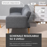 Divano Letto 2 Posti a 1 Piazza con Schienale Reclinabile in Tessuto 173x75x73cm - Grigio
