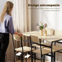 Set da Pranzo 5 Pezzi con Tavolo Rettangolare e 4 Sedie da Pranzo, in Legno e Metallo, Nero e color Legno