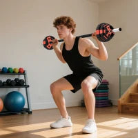 Set Bilanciere e Dischi da 20kg totali con Impugnatura in PU Antiscivolo, Ø17x140 cm, Nero e Rosso