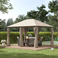 Gazebo da Giardino 4x3m con 6 Tende Rimovibili, Struttura in Metallo e Telo in Poliestere Beige