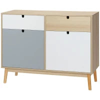 Mobiletto Multiuso Stile Nordico, Armadietto Due Ante con Cassetti per Cucina e Ingresso, 100x40x79.5cm, Multicolore