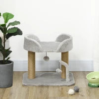 Albero per Gatti con Tiragraffi in Juta, Lettino e Palline, 48x38x42 cm, Grigio