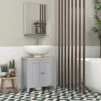 kleankin Mobile per Sotto del Lavabo Armadio Basso con 2 Porte e Ripiano Regolabile Stile Moderno 60x30x60 cm Grigio