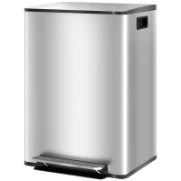 Bidone Immondizia a 2 Sezioni da 30L a Pedale con Coperchio Silenzioso, in Acciaio Inox e PP, 47.7x37.5x66.8 cm