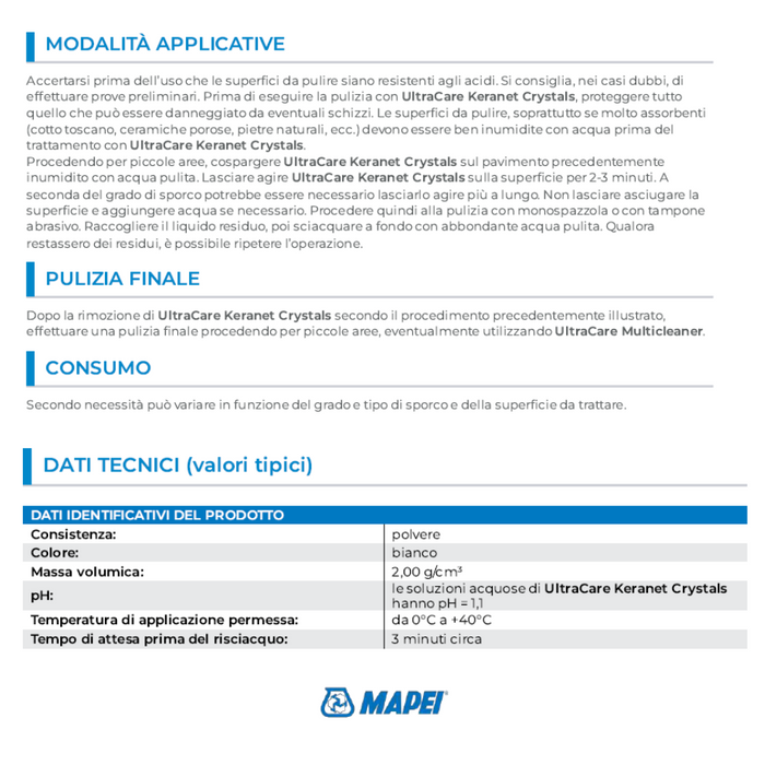 Pulitore acido concentrato polvere residui cementizi keranet crystals mapei 1 kg