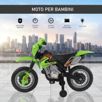 Moto Elettrica per Bambini 3 anni e Più, Moto Cross Elettrica con Rotelle, Batteria 6V Velocità 2.5km/h, 102 x 53 x 66cm, Verde