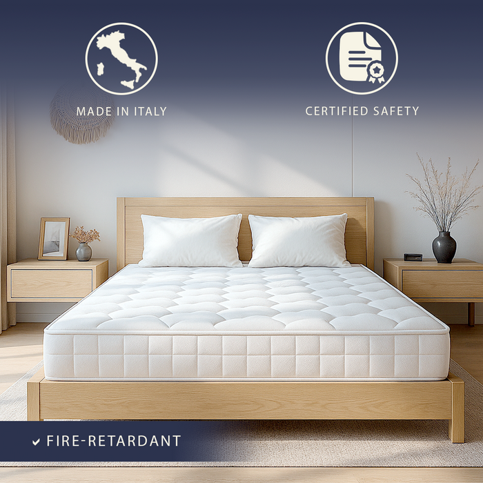 Materasso 140 x 200 a Molle Insacchettate e Memory Foam | Altezza 25 cm | Ergonomico, Ignifugo, Anallergico | Dotato di Dispositivo Medico Classe 1 | Prodotto in Italia