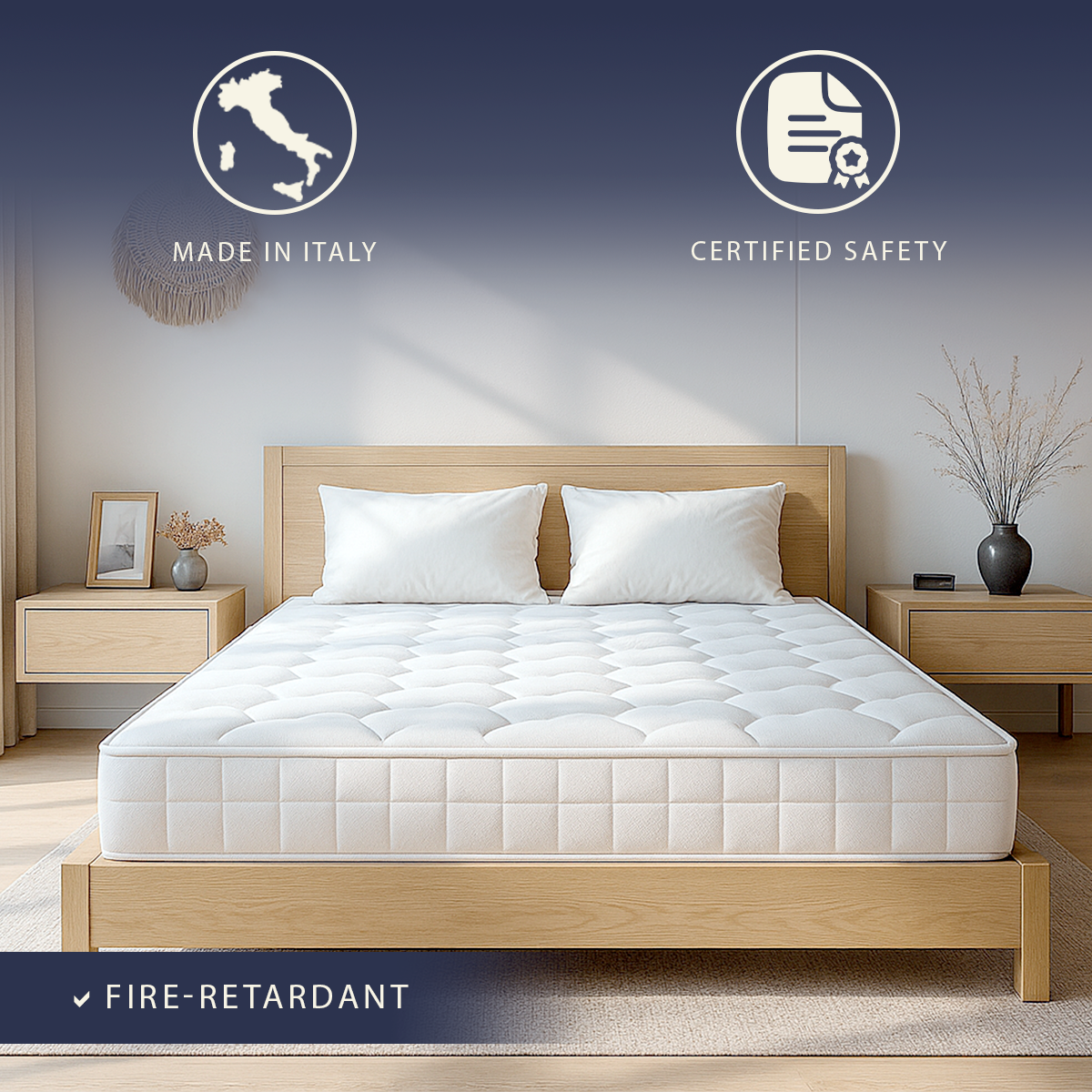 Materasso 140 x 190 a Molle Insacchettate e Memory Foam | Altezza 25 cm | Ergonomico, Ignifugo, Anallergico | Dotato di Dispositivo Medico Classe 1 | Prodotto in Italia