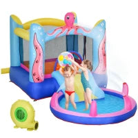 Castello Gonfiabile Gigante e Rimbalzante per Bambini 3-8 Anni con Scivolo, Piscina e Gonfiatore 3.6x1.75x1.8m