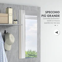 Mobile da Ingresso 4 in 1 con Specchio, Ganci e Ripiani Interni, in Legno, 145x29x184 cm, Grigio e Bianco