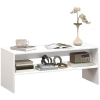 Tavolino da Caffè Moderno in Legno a 2 Livelli con Ripiano Aperto, 100x40x41.5 cm, Bianco