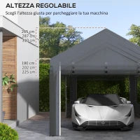 Gazebo per Auto e Feste con Altezza Regolabile, 4 Porte e 4 Finestre, 6x3m Grigio Scuro