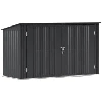 Copribidoni in Acciaio per 3 Cassonetti da 240L con 2 Porte e Coperchio, 233x105x118.5/133 cm, Grigio Scuro