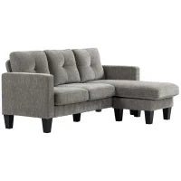 Divano Angolare 3 Posti con Cuscino per Seduta e Schienale, in Tessuto Effetto Ciniglia, 186x130x84 cm, Tortora