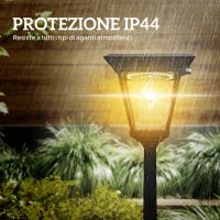 Lampione da Giardino a Energia Solare con Sensore PIR, in Alluminio e Vetro, 26x24x220 cm, Nero