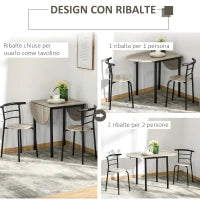 Set da Pranzo 3 Pezzi con 2 Sedie e 1 Tavolo da Pranzo Ovale in MDF e Acciaio per Spazi Limitati