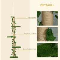 Albero Tiragraffi per Gatti a Soffitto Alto 202-242 cm Regolabile con Asta di Tensione, Verde