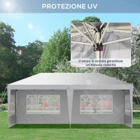 Gazebo da esterno bianco con Finestre Regolabile in Altezza e tende Removibili 5.9x3x2.7m