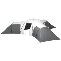 Tenda da Campeggio 6 Posti Impermeabile con 3 Aree Notte, Soggiorno e Portico, in tessuto Oxford, Grigio