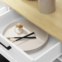 Buffet da cucina con mobile poubelle 38L, mobile cucina archiviazione, 2 cassetti, mensola per spezie e piano di lavoro, bianco