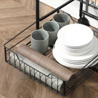 Carrello da Cucina con 2 Cesti estraibili in Metallo, 2 ripiani in Legno Truciolato e Ganci laterali, 40x38x111cm