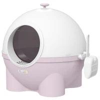 Lettiera per Gatti 4kg Max con Coperchio e Paletta Inclusa, 53x51x48 cm, Bianca e Rosa