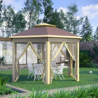 Gazebo Pieghevole da Giardino 4x3.4 m ad Altezza Regolabile con Zanzariera e Doppio Tetto, Beige